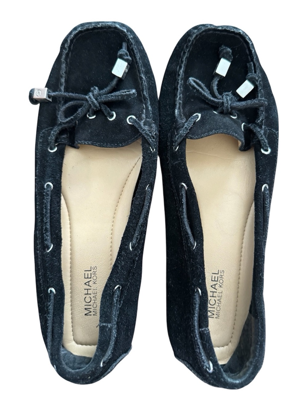 Michael Kors Black Suede Tie-Detail Moccasin Flats